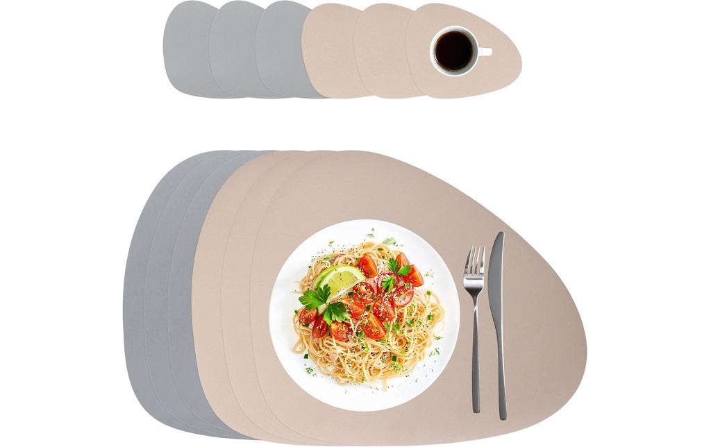 relaxdays Set de table Sets de table 40 x 30 cm, Gris / Beige, 12 pièces