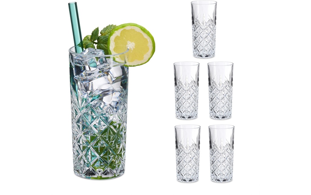 relaxdays Verre Highball 300 ml, transparent, 6 pièces