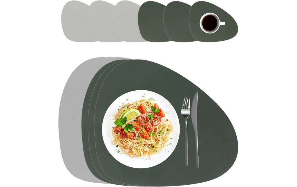 relaxdays Set de table Sets de table 40 x 30 cm, gris / vert, 12 pièces