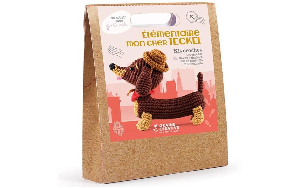 Graine Créative Kit de crochet Amigurumi teckel Marron 18 cm