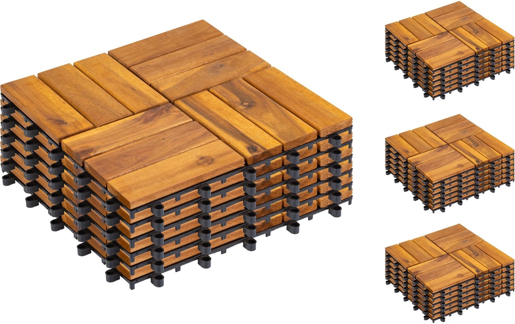 COCON Dalles de balcon et de terrasse Acacia, 4 paquets de 6 pièces