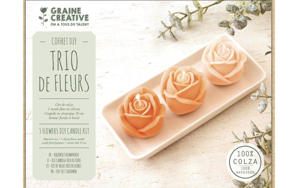 Graine Créative Graine Créative Set Trio de Bougies Fleurs avec bol en céramique
