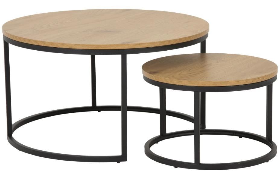 AC Design Table basse Spiro Ø 80/ 50 cm, 2 pièces, Noir/Nature