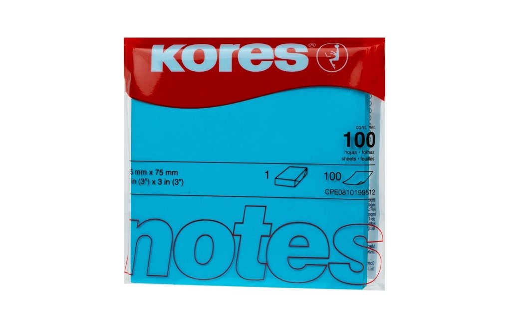 Kores Fiche de bloc-notes 7.5 x 7.5 cm, Bleu fluo