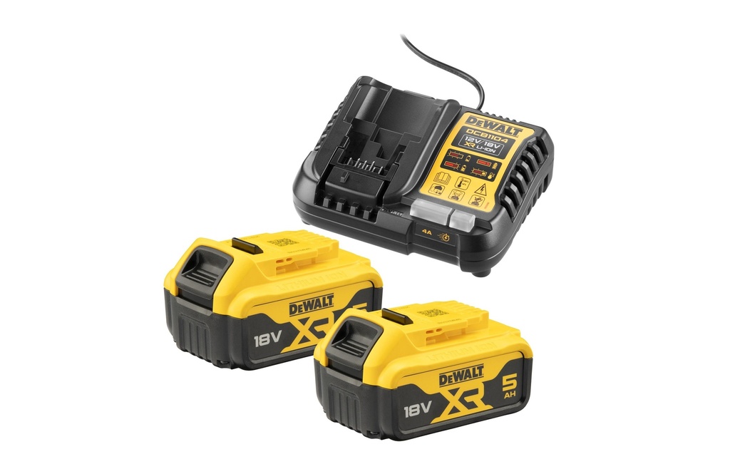 DEWALT Kit de démarrage pour batterie 2x 18 V 5 Ah & chargeur DCB1104