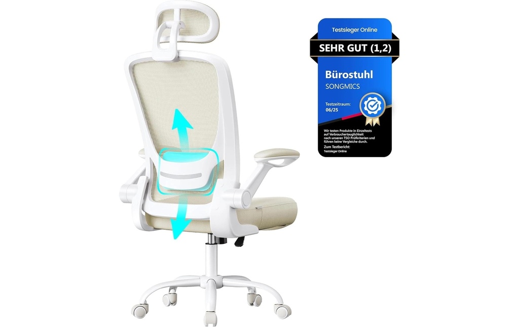 Songmics Chaise de bureau avec soutien lombaire et appui-tête réglables