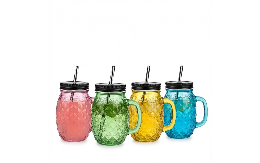 relaxdays Verres à ananas avec anse 500 ml, 4 pièces