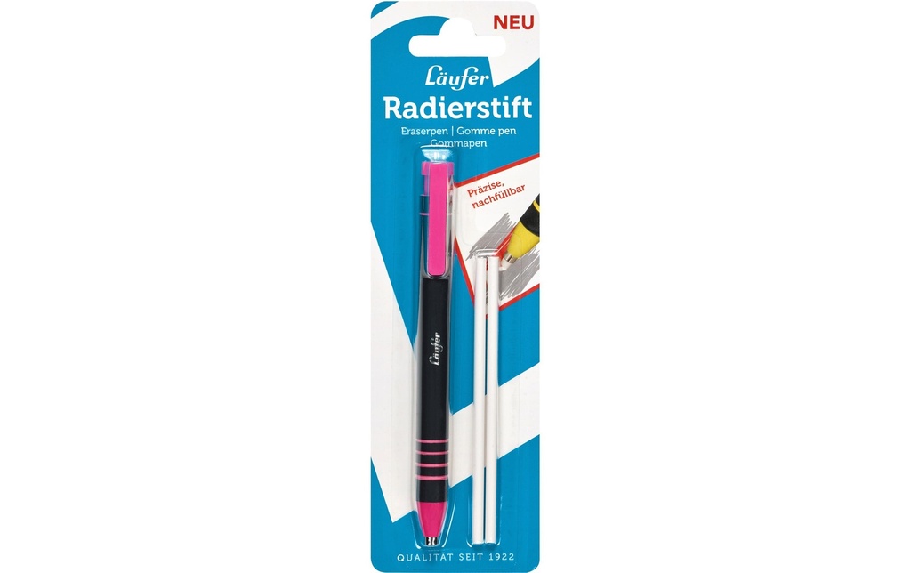 LÄUFER Crayon gomme+2recharges pink (3 pces)