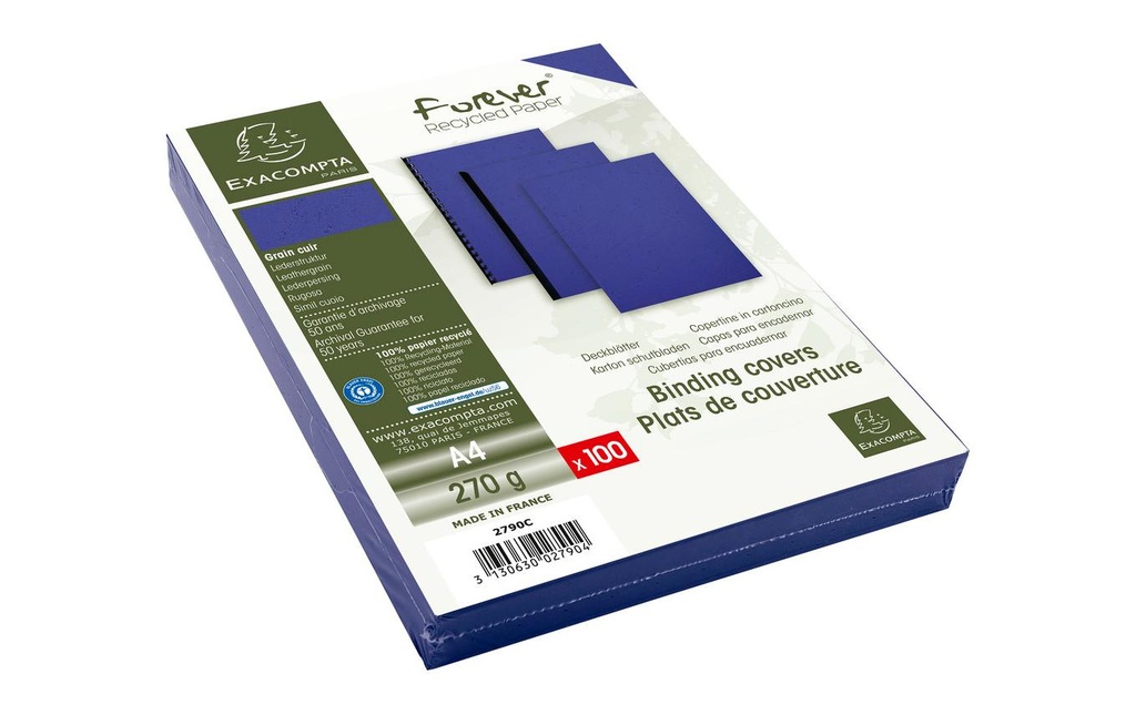 EXACOMPTA Couverture LeatherGrain bleu f (100 pces)