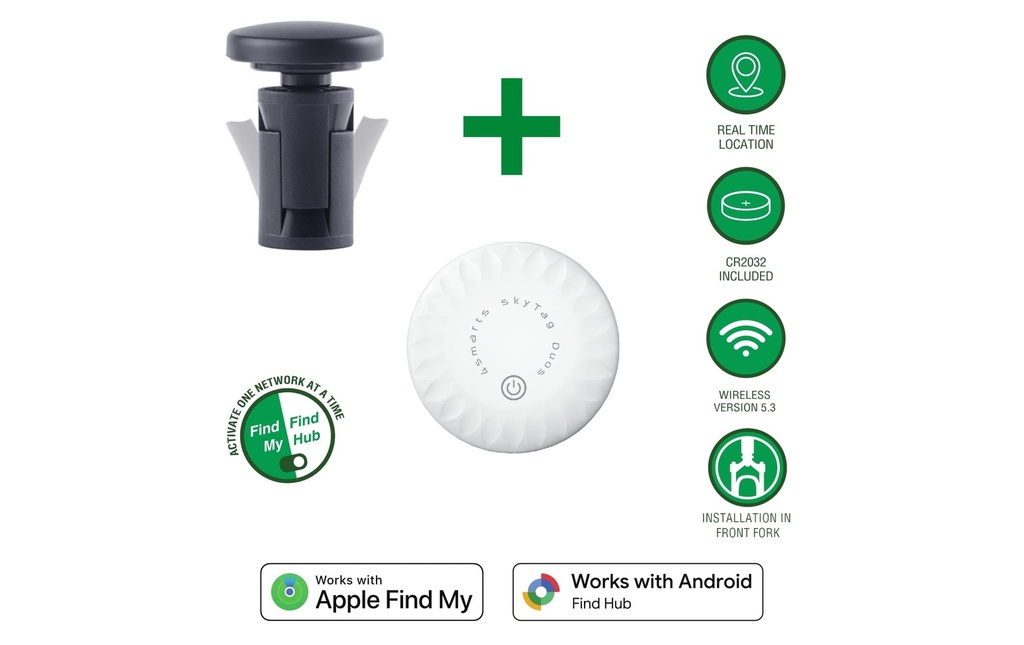 4smarts Localisateur SkyTag Duos avec kit de montage sur fourche pour vélo