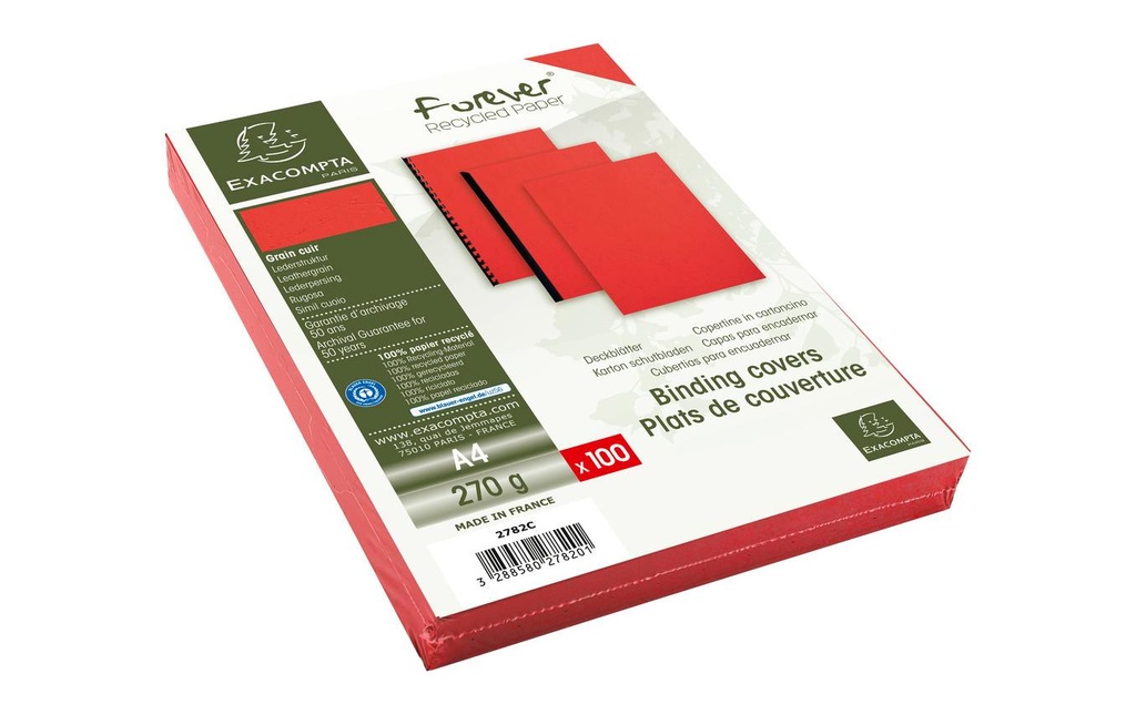 [100278002] EXACOMPTA Couverture LaetherGrain rouge (100 pces)