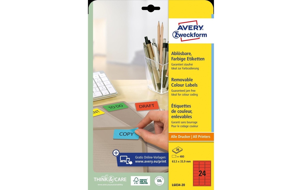 AVERY ZWECKFORM Étiquettes 63.5x33.9mm rouge (20 pces)