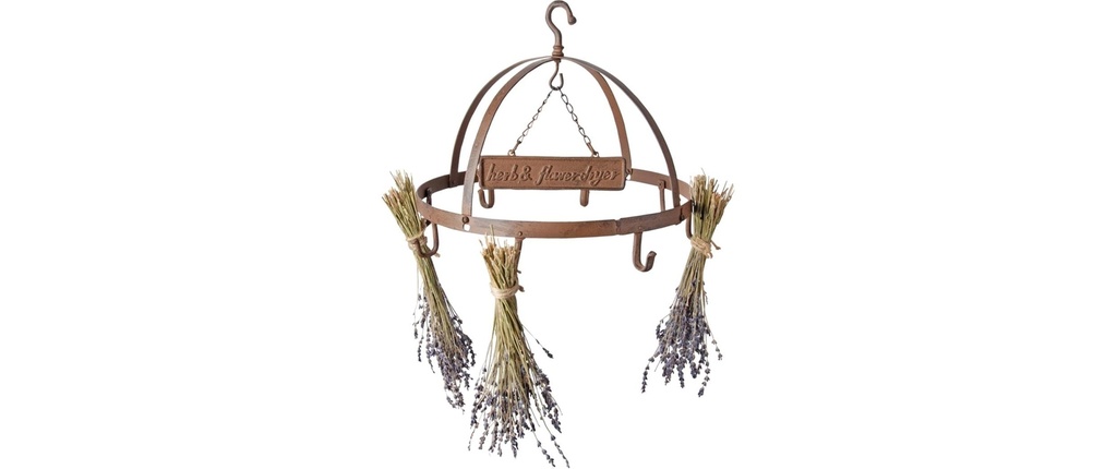 Esschert Design Séchoir à herbes Fonte ronde avec 8 crochets brun rouille antique