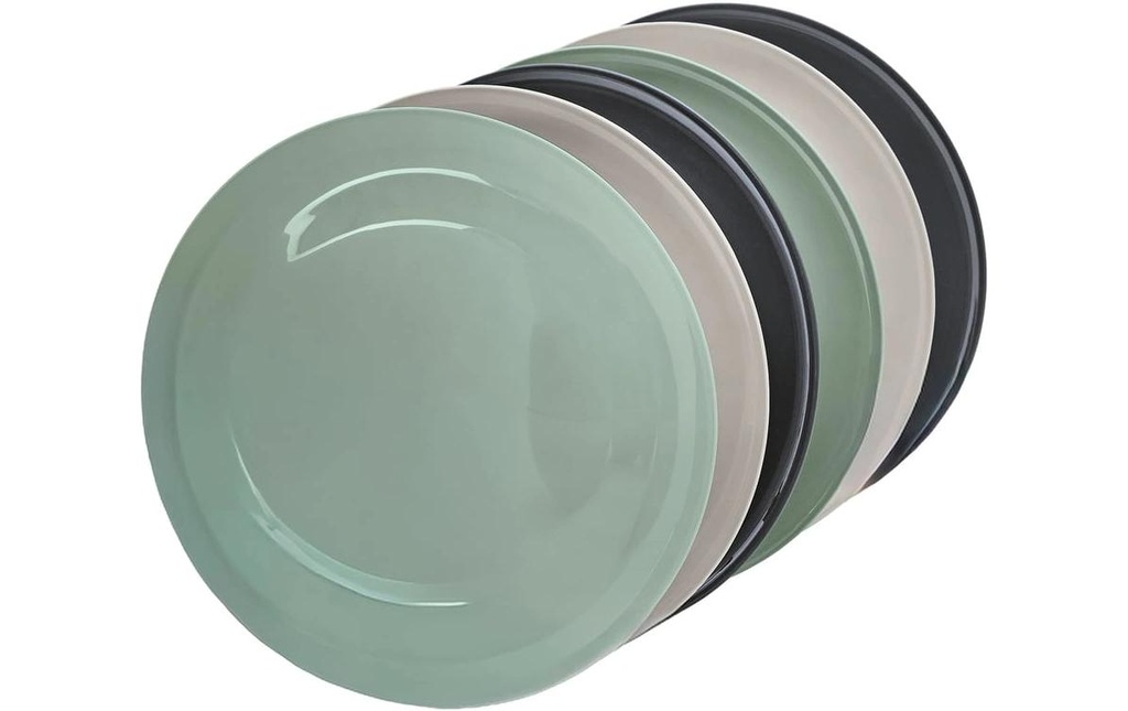 GOURMETmaxx Assiette non décorative 25 cm, Lot de 6, beige / vert / gris foncé
