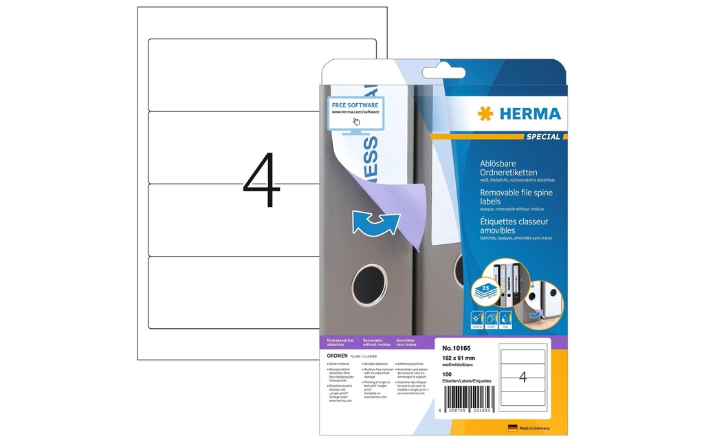 [450010165] HERMA Étiq.classeur enlevable 192x61 (25 pces)