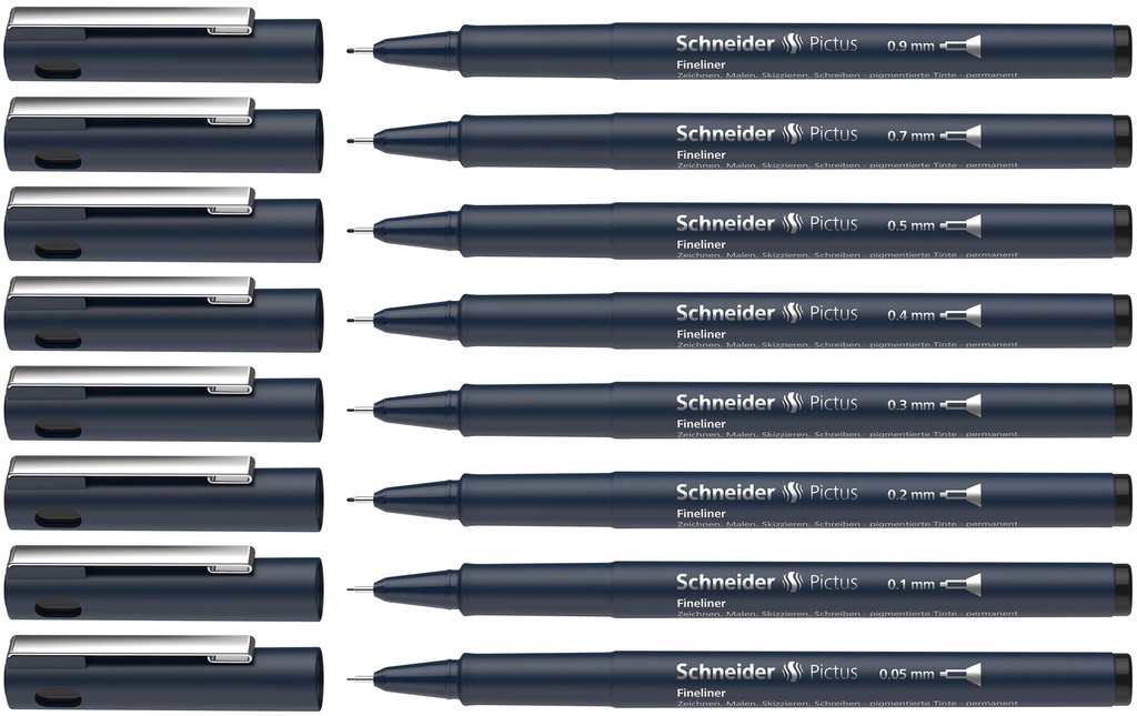 [560000506] SCHNEIDER Fineliner Pictus A-6+2 noir (8 pces)