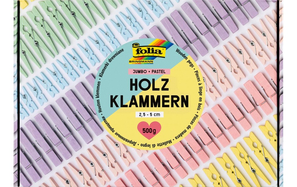 [602022996] FOLIA Pince bois PASTEL Jumbo ass. (500 pces)
