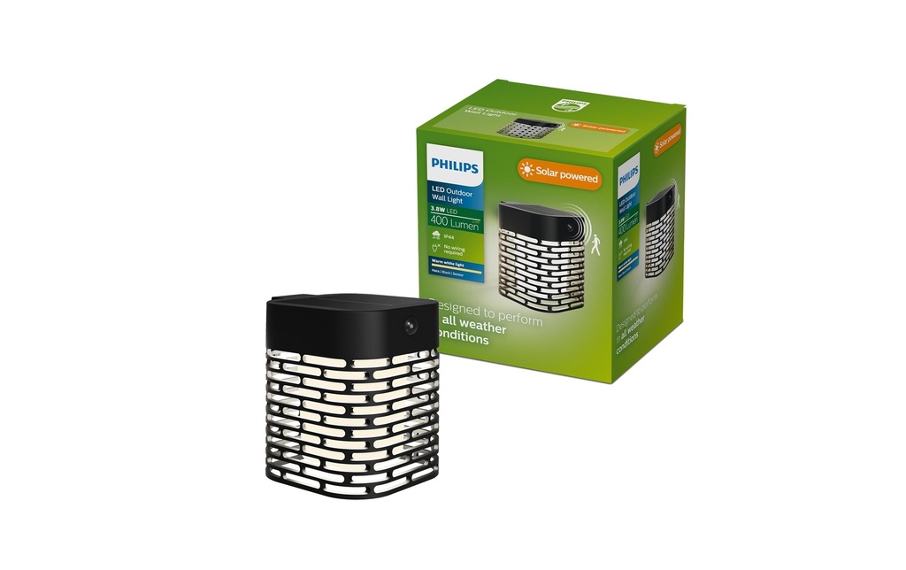Philips Lampe murale Solar Hara, 3.8W, 2700 K, 400 lm, noir