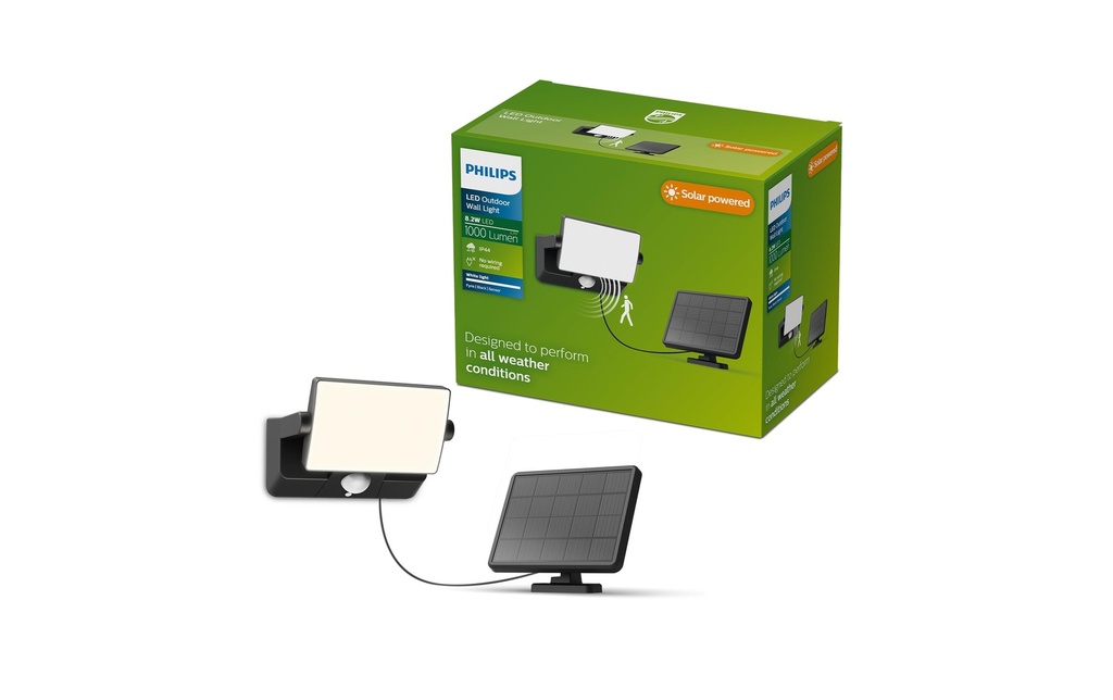 Philips Lampe de sécurité Solar Fyns, 8.7W, 3000 K, 1000 lm, noir