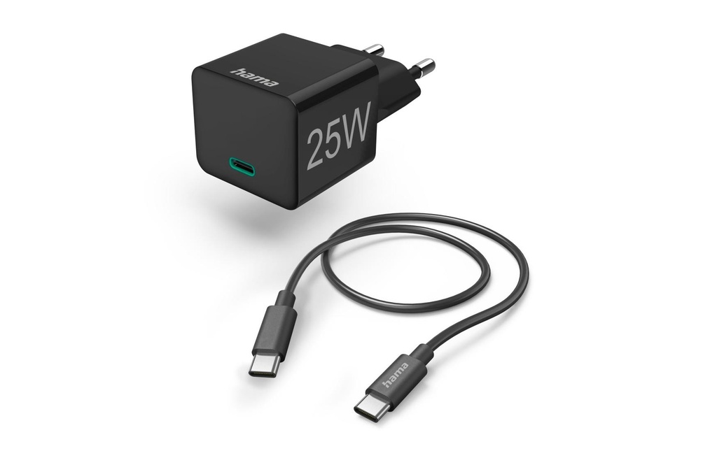 Hama Chargeur Rapide USB-C Mini 25 W 1 m noir avec câble de charge