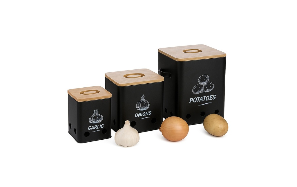 relaxdays Bac à pommes de terre Set de 3 pièces, noir