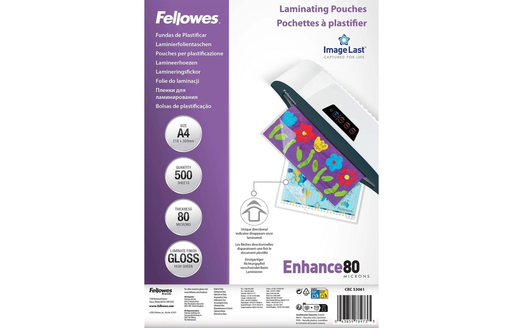 Fellowes Film laminé ImageLast A4, 80 µm, brillant; Transparent