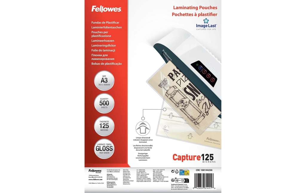 Fellowes Film laminé ImageLast A3, 125 µm, brillant, 500 pièces