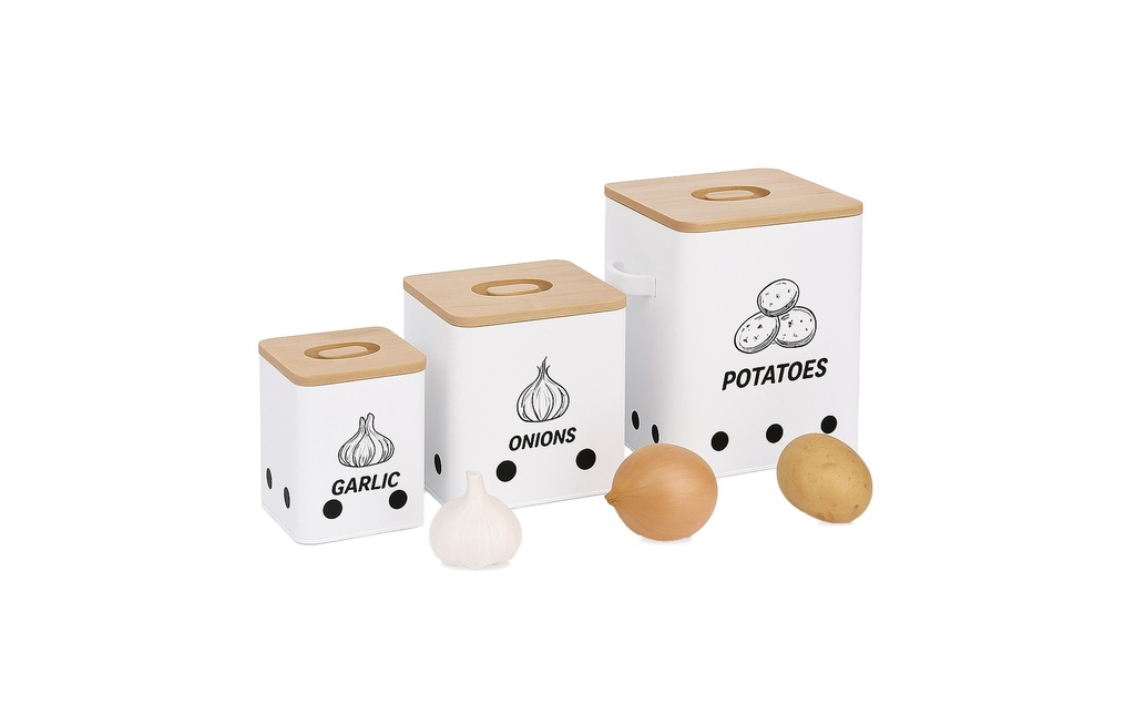 relaxdays Bac à pommes de terre Set de 3 pièces, blanc