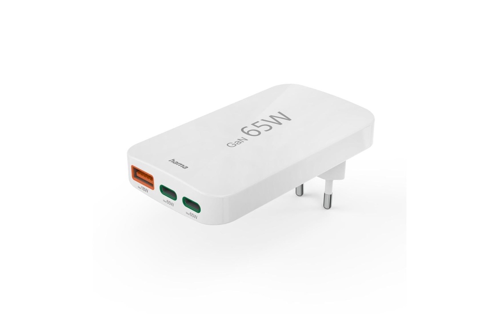 Hama Chargeur 2x USB-C 1x USB-A plat PD 65 W blanc