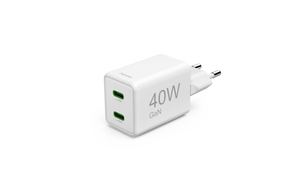 Hama Chargeur Rapide GaN 2x USB-C PD 40 W blanc