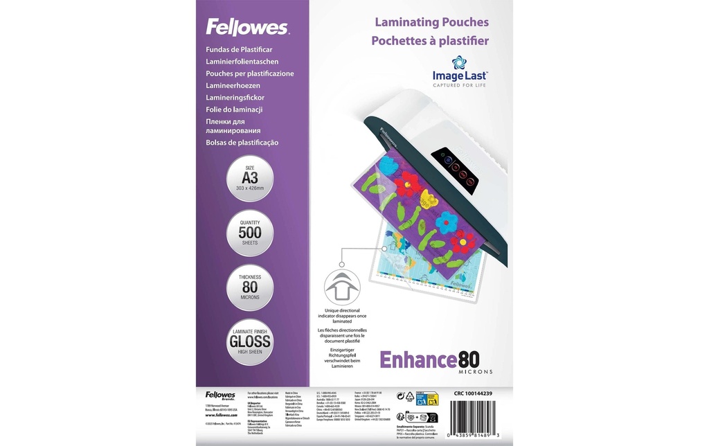 Fellowes Film laminé ImageLast A3, 80 µm, brillant; Transparent