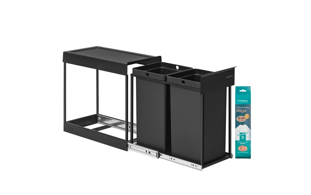 Songmics Système de tri des déchets 30 l, Noir