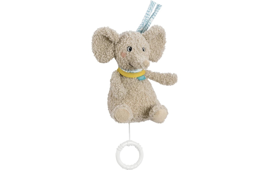fehn Peluche musicale Éléphant, Peluche, beige, 20 cm