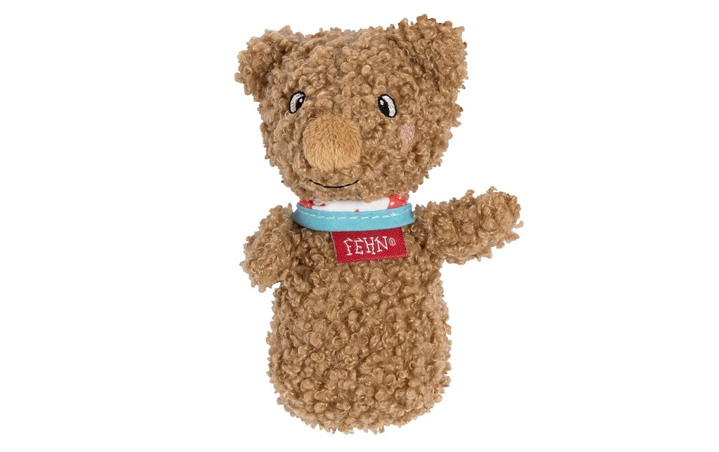 fehn Hochet silencieux Mini hochet ours, Marron, peluche / velours, 11 cm