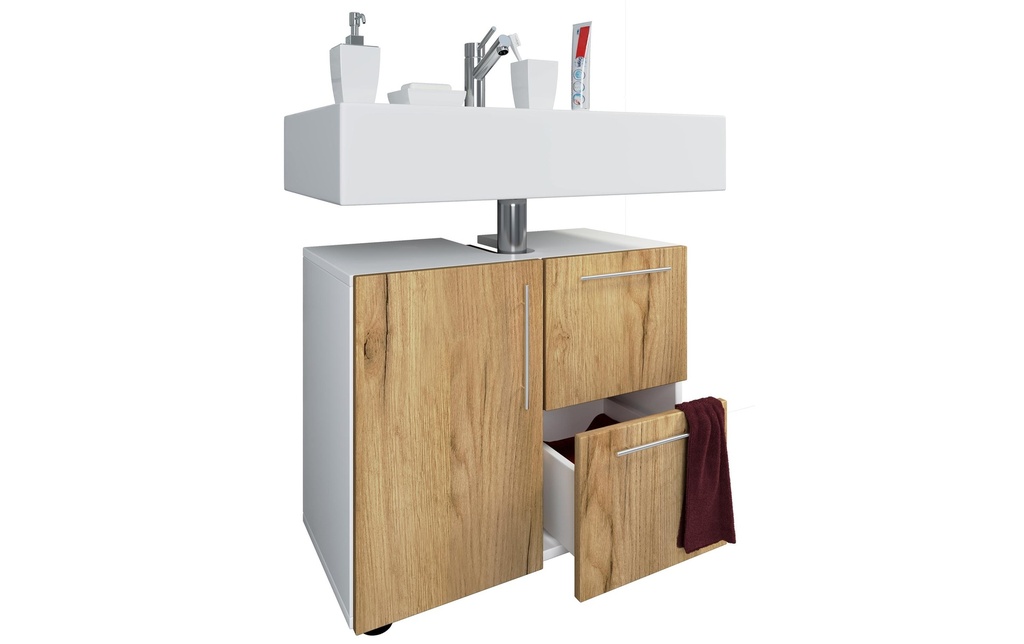 VCM Meuble sous lavabo Flandu 61 x 51 cm, blanc/chêne miel