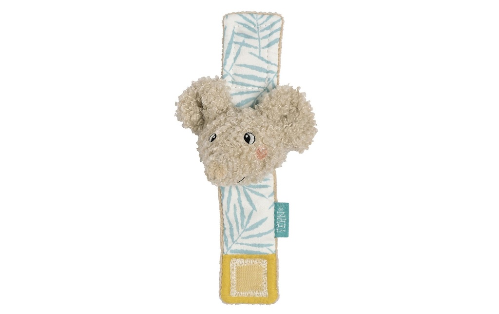 fehn Bracelet hochet éléphant, Peluche / velours, gris, 15 cm