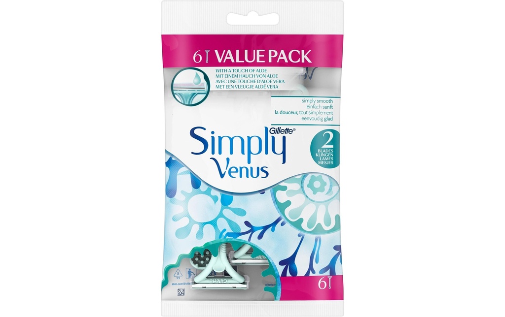 Gillette Venus Rasoir jetable Simply Venus 2 Bleu, 6 pièces