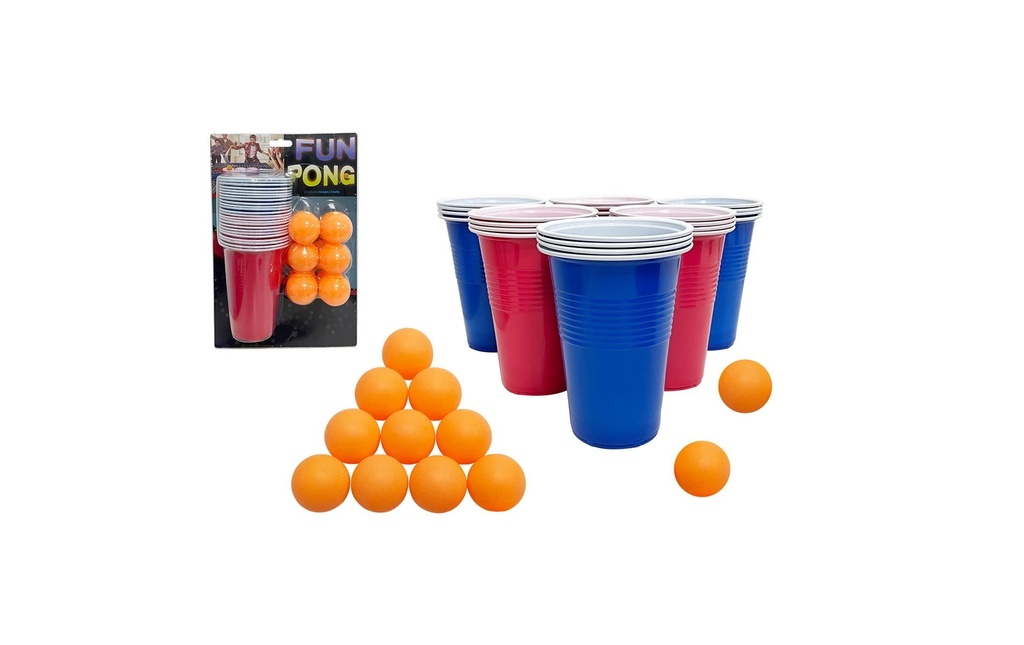 Sombo Accessoires de fête Jeu à boire Fun Pong 24 gobelets, 12 balles