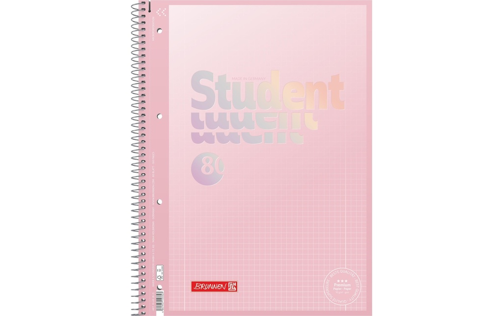 Brunnen Carnet de notes Premium Colour Code A4, quadrillé, 80 feuilles, rose