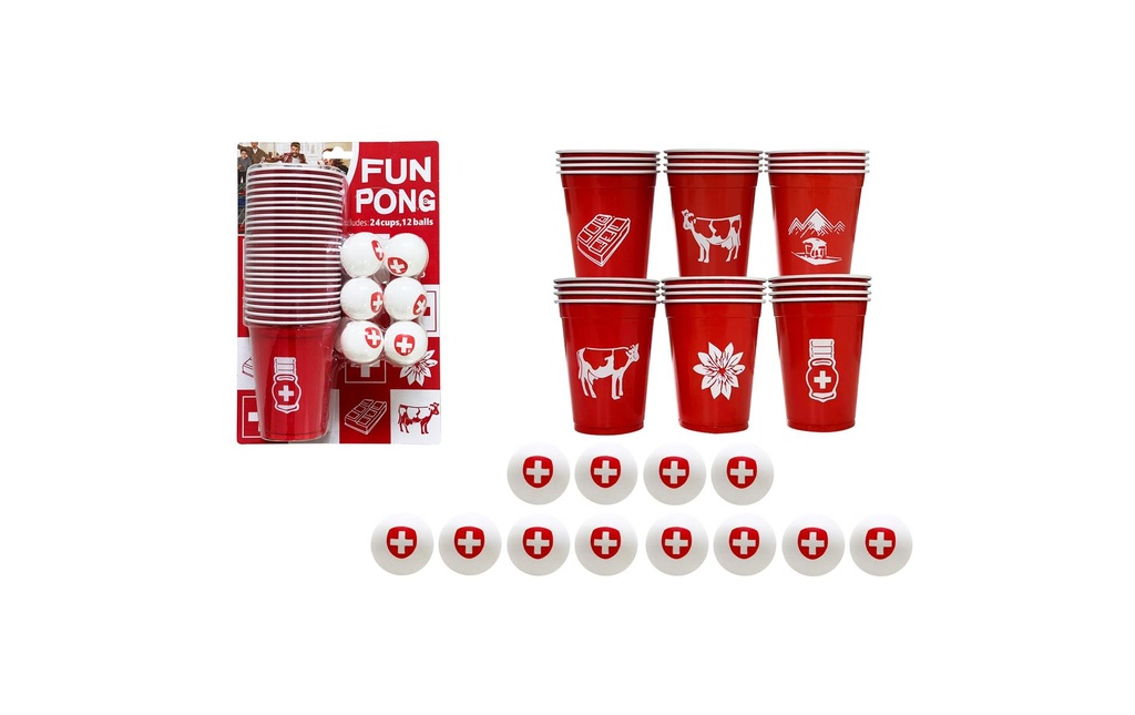 Sombo Accessoires de fête Fun Pong CH 24 gobelets, 12 balles