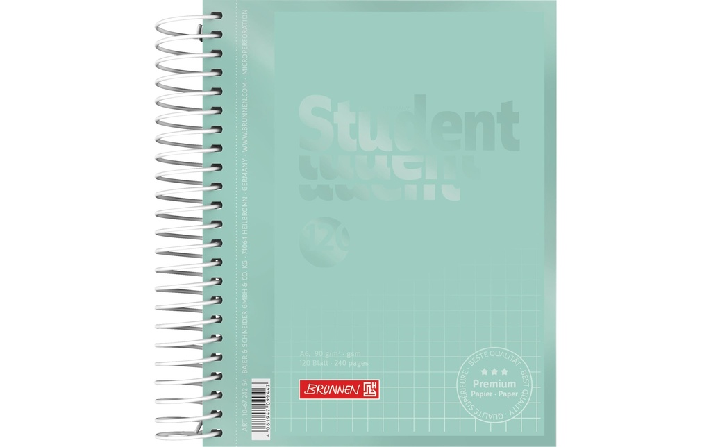Brunnen Carnet de notes Premium Colour Code A6, quadrillé, 120 feuilles, menthe