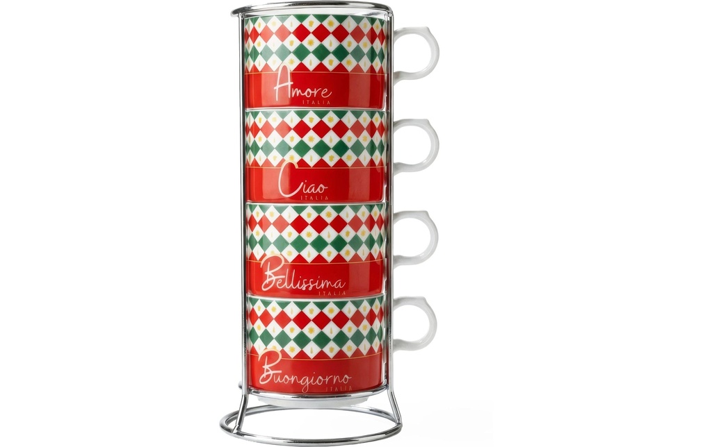 Bialetti Tasse à cappuccino Italia Damier, 160 ml, 4 tasses