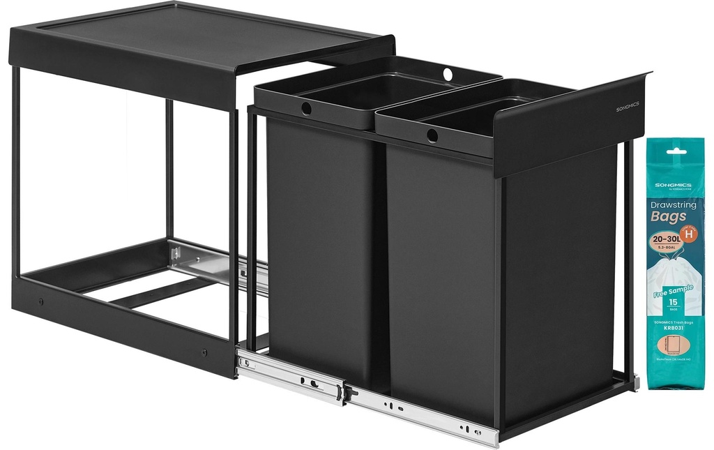 Songmics Système de tri des déchets 40 l, Noir