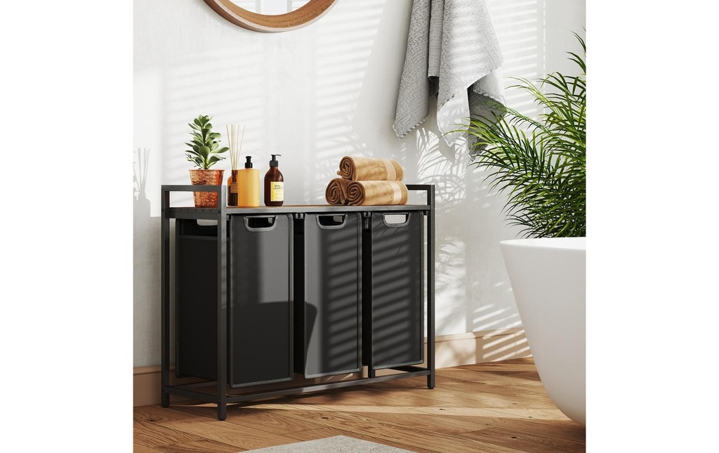 VASAGLE Panier à linge avec étagères 114 l, Noir