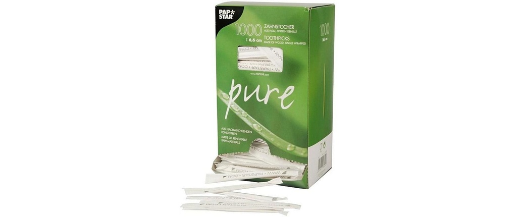 Papstar Cure-dents en bois PURE 1000 Pièce/s, Brun