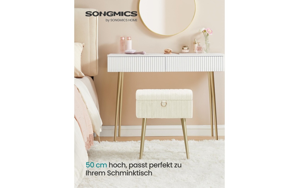 Songmics Dressing Table Chair Stool with Storage Blanc