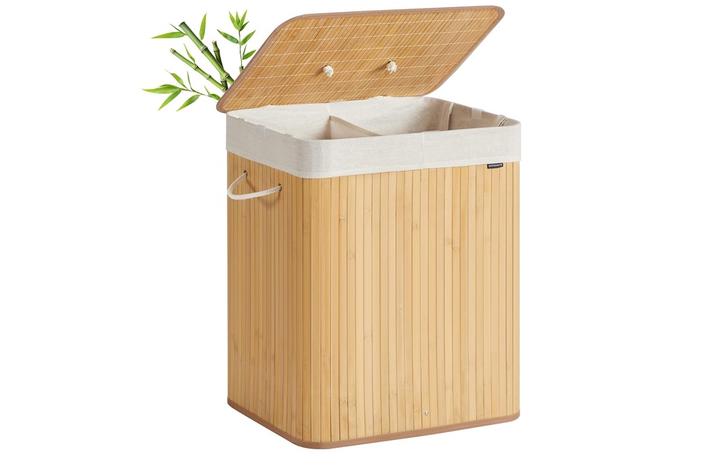 Songmics Panier à linge en bambou 120 l, Bambou