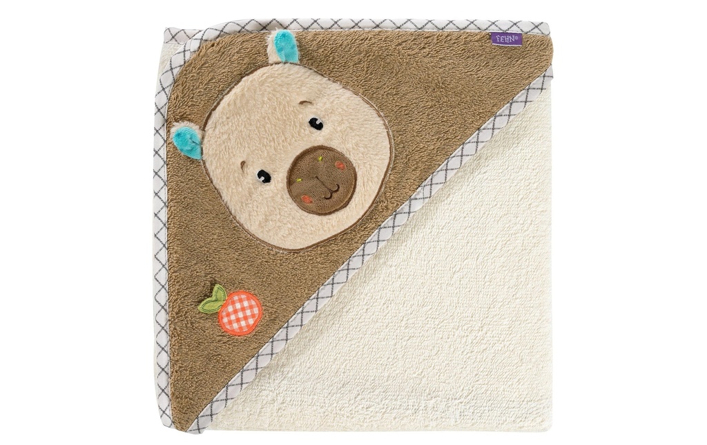 fehn Serviette à capuche Capybara, Beige / Marron, 80 x 80 cm