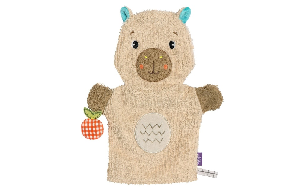 fehn Gants de toilette pour bébé Capybara, Beige / Marron, 25 cm