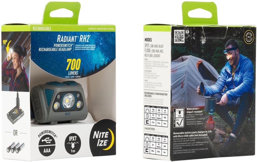 NITE IZE Lampe frontale Radiant RH2 PowerSwitch Gris
